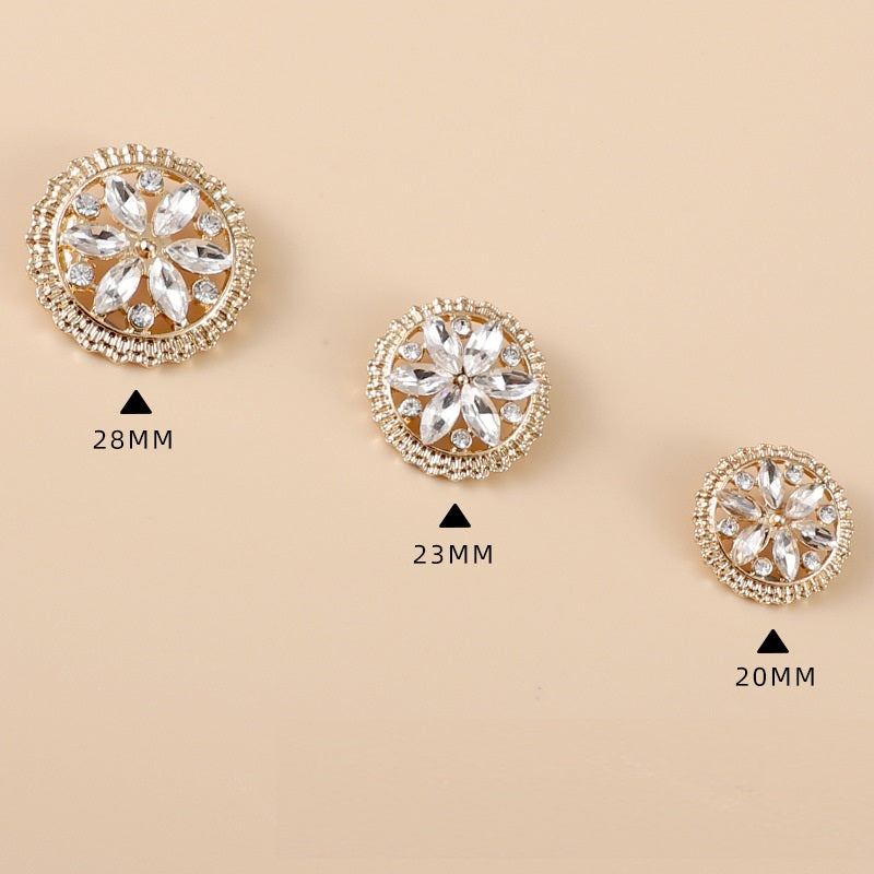 20-28mm Round Flower Rhinestone Metal Shank Buttons 10pcs - Lots of Buttons