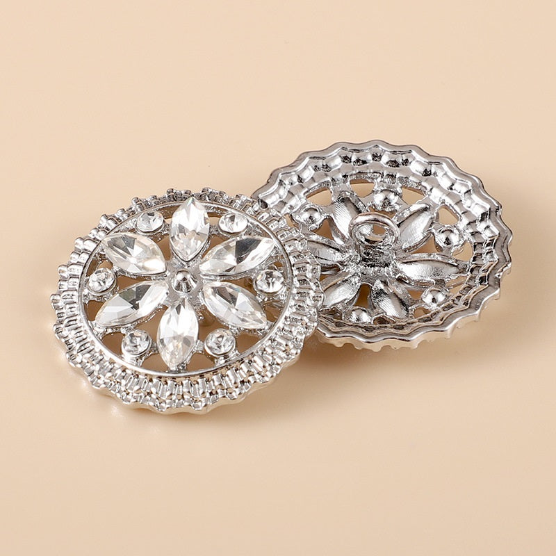 20-28mm Round Flower Rhinestone Metal Shank Buttons 10pcs - Lots of Buttons