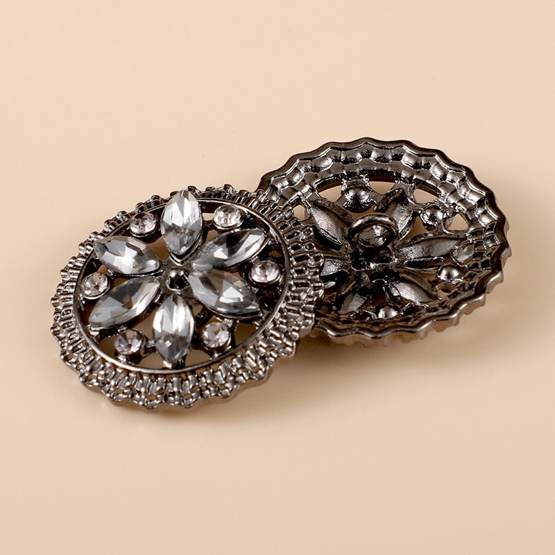 20-28mm Round Flower Rhinestone Metal Shank Buttons 10pcs - Lots of Buttons