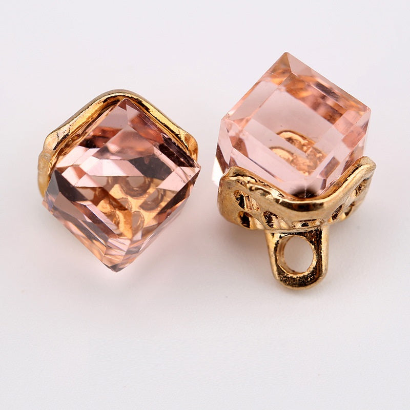 12mm Square Crystal Glass Decorative Mini Buttons 10pcs - Lots of Buttons