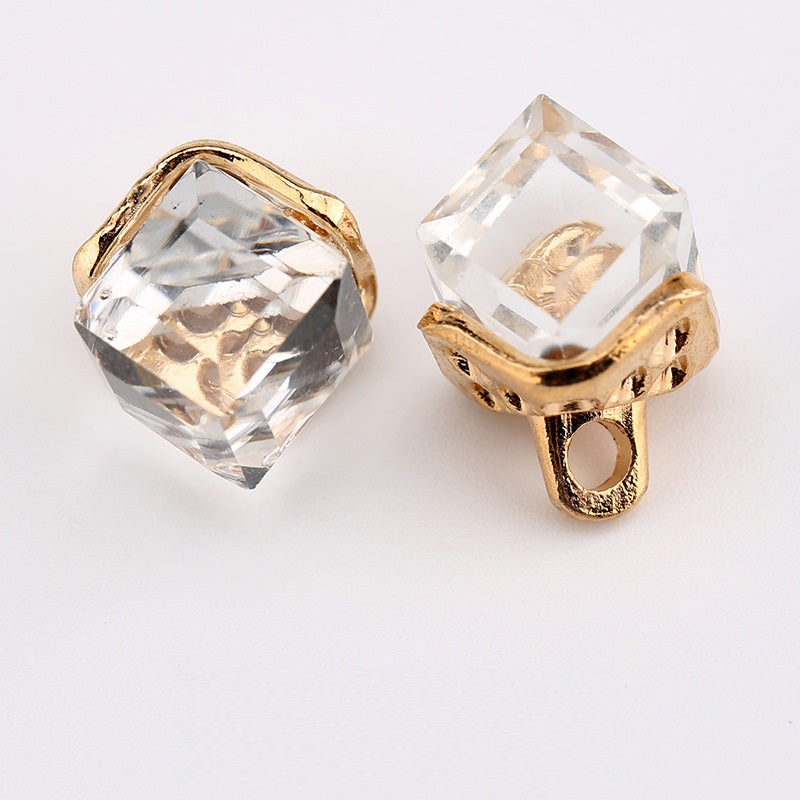 12mm Square Crystal Glass Decorative Mini Buttons 10pcs - Lots of Buttons