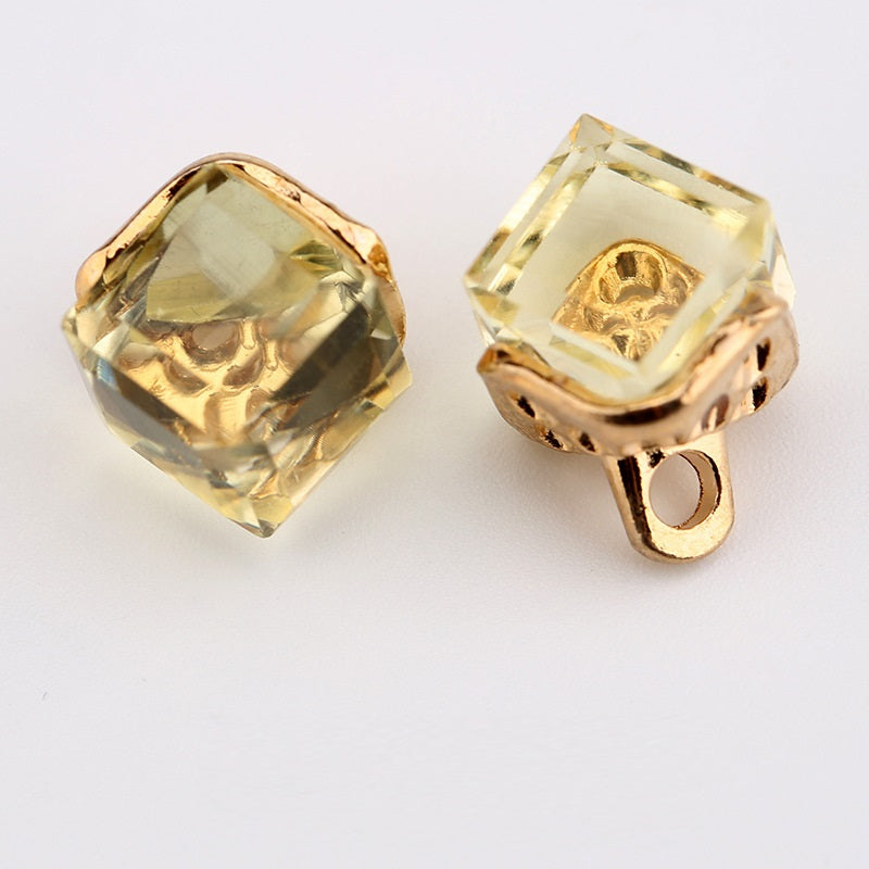 12mm Square Crystal Glass Decorative Mini Buttons 10pcs - Lots of Buttons
