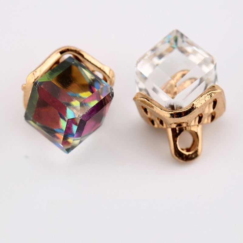 12mm Square Crystal Glass Decorative Mini Buttons 10pcs - Lots of Buttons