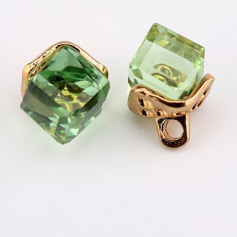 12mm Square Crystal Glass Decorative Mini Buttons 10pcs - Lots of Buttons