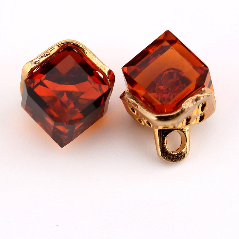 12mm Square Crystal Glass Decorative Mini Buttons 10pcs - Lots of Buttons