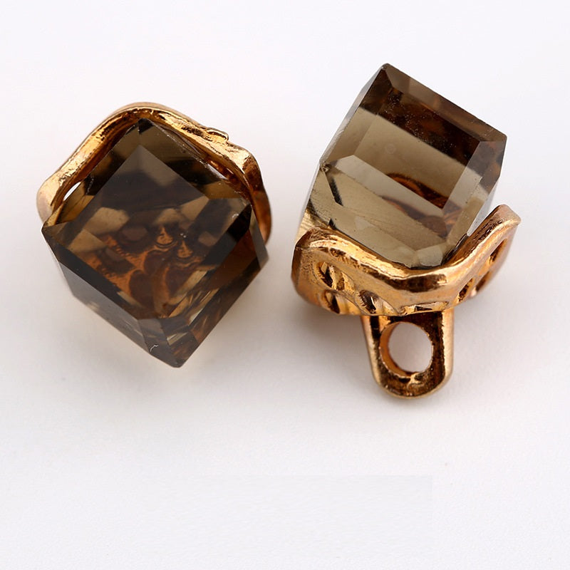12mm Square Crystal Glass Decorative Mini Buttons 10pcs - Lots of Buttons