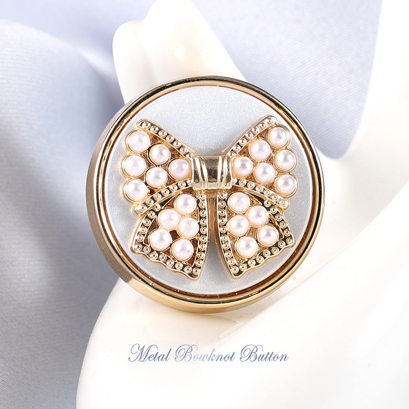 18-25mm Pearl Bowknot Metal Shank Buttons 10pcs - Lots of Buttons