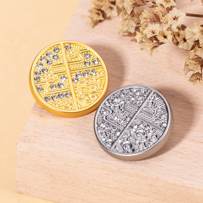 15-23mm Chinese Auspicious Cloud Rhinestone Metal Buttons 20pcs - Lots of Buttons