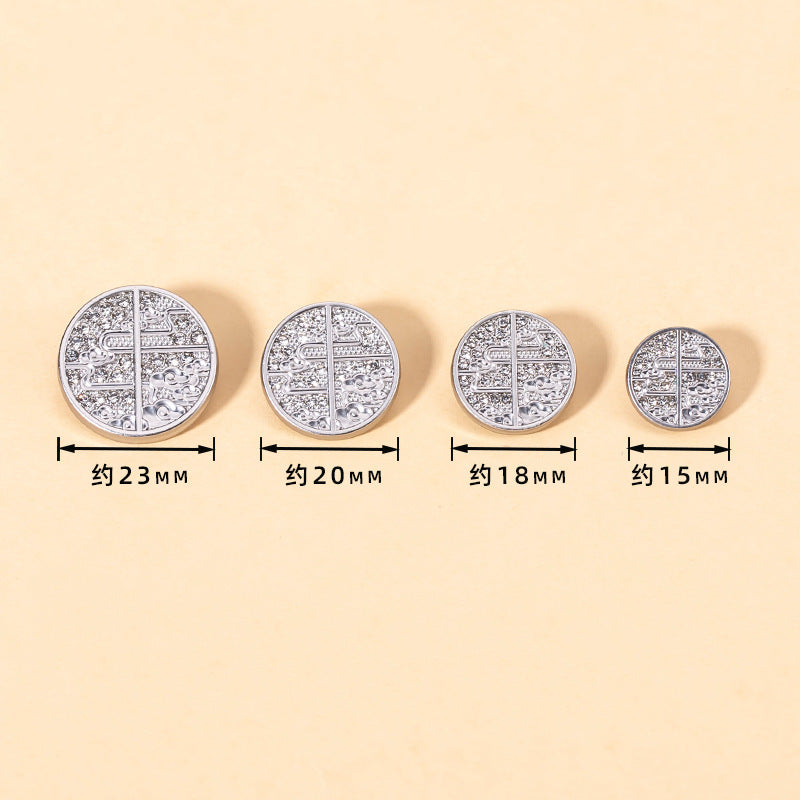 15-23mm Chinese Auspicious Cloud Rhinestone Metal Buttons 20pcs - Lots of Buttons