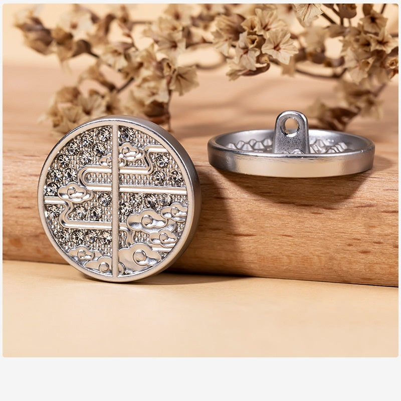 15-23mm Chinese Auspicious Cloud Rhinestone Metal Buttons 20pcs - Lots of Buttons
