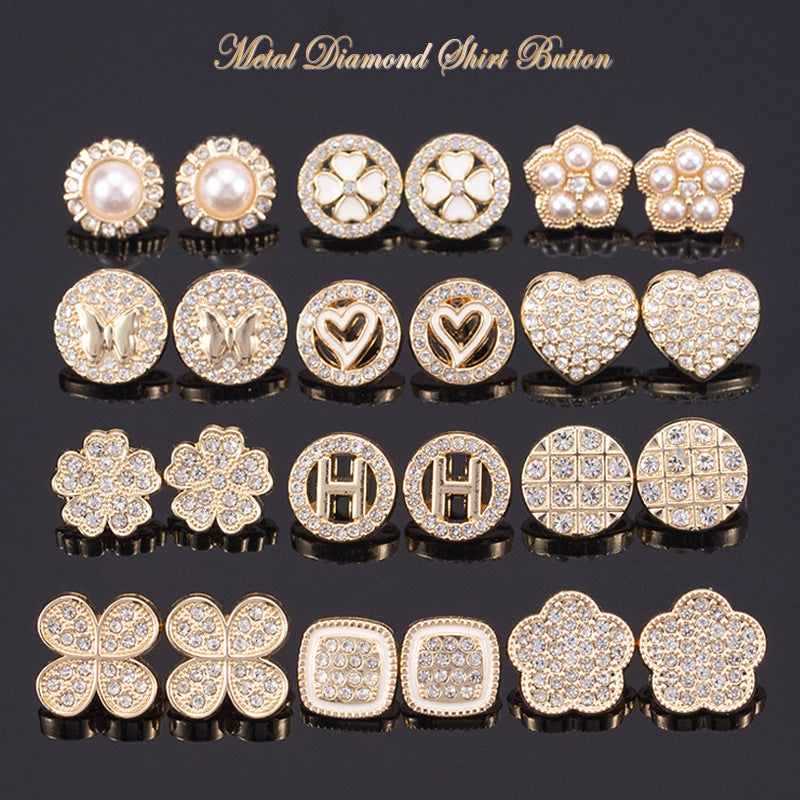 11-13mm Golden Metal Rhinestone Shirt Buttons 70 Pack - Lots of Buttons