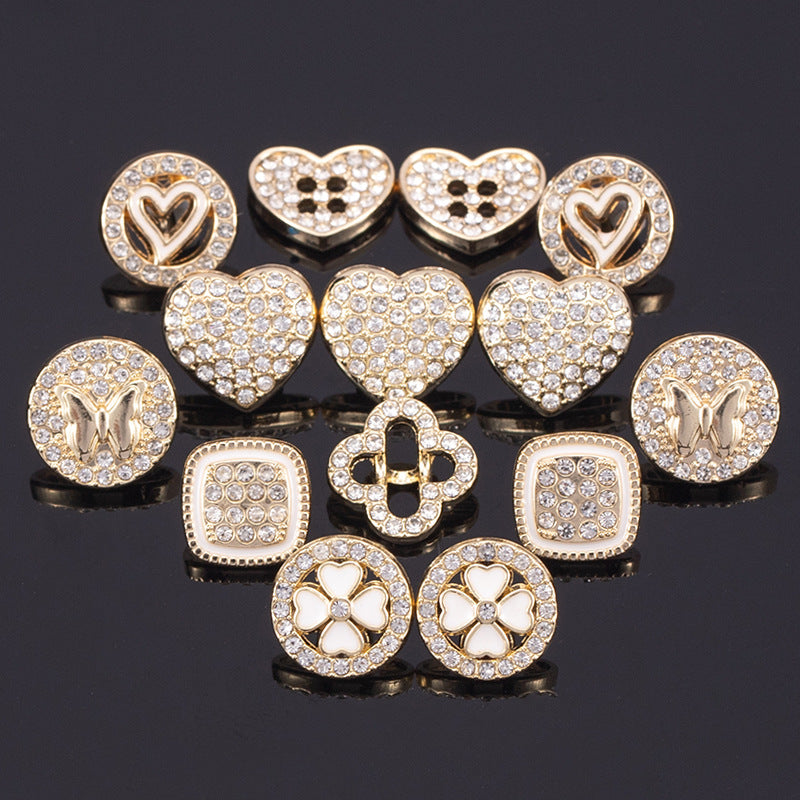 11-13mm Golden Metal Rhinestone Shirt Buttons 70 Pack - Lots of Buttons