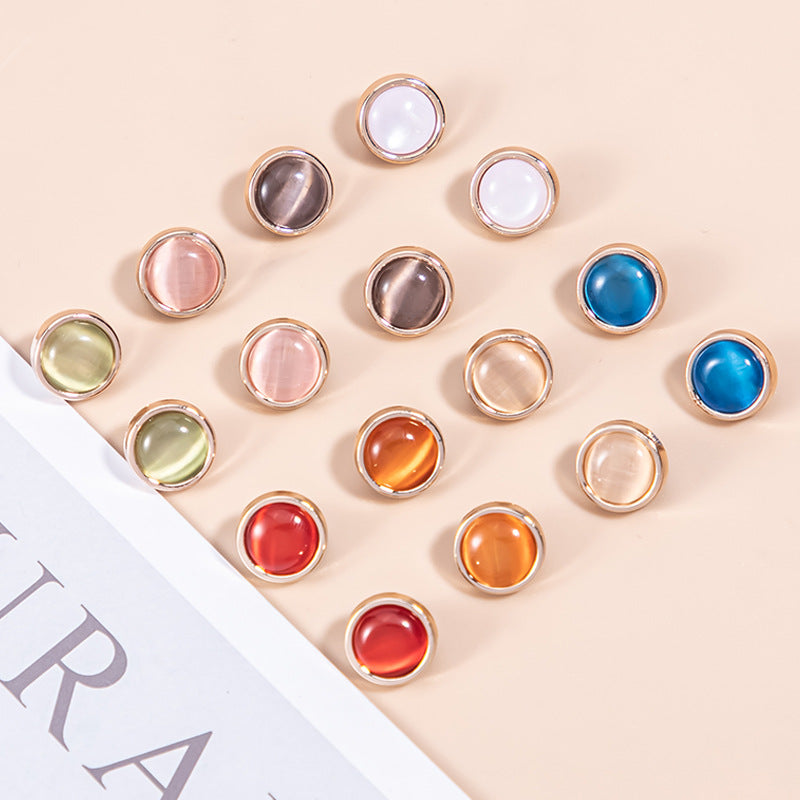 16L Natural Cat's Eye Stone Pearlescent Metal Shirt Buttons 45 Pack - Lots of Buttons