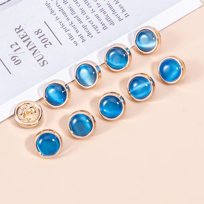16L Natural Cat's Eye Stone Pearlescent Metal Shirt Buttons 45 Pack - Lots of Buttons