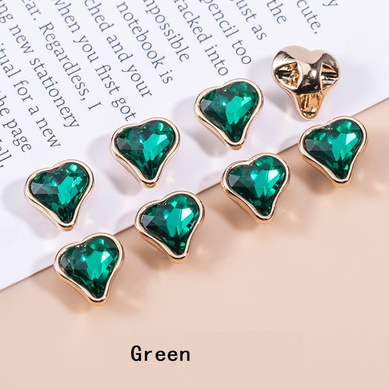 16L Heart-Shaped Crystal Metal Buttons for Women's Shirts 12pcs - Lots of Buttons