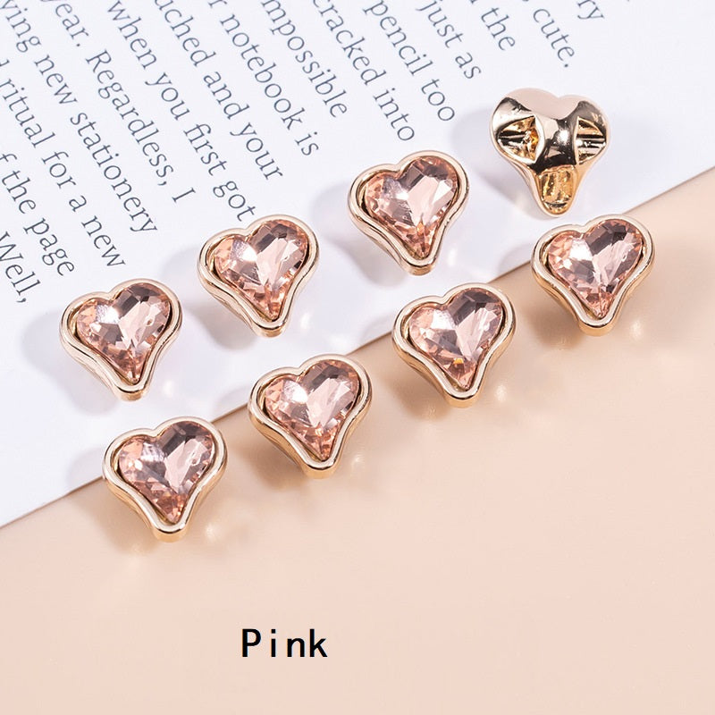 16L Heart-Shaped Crystal Metal Buttons for Women's Shirts 12pcs - Lots of Buttons