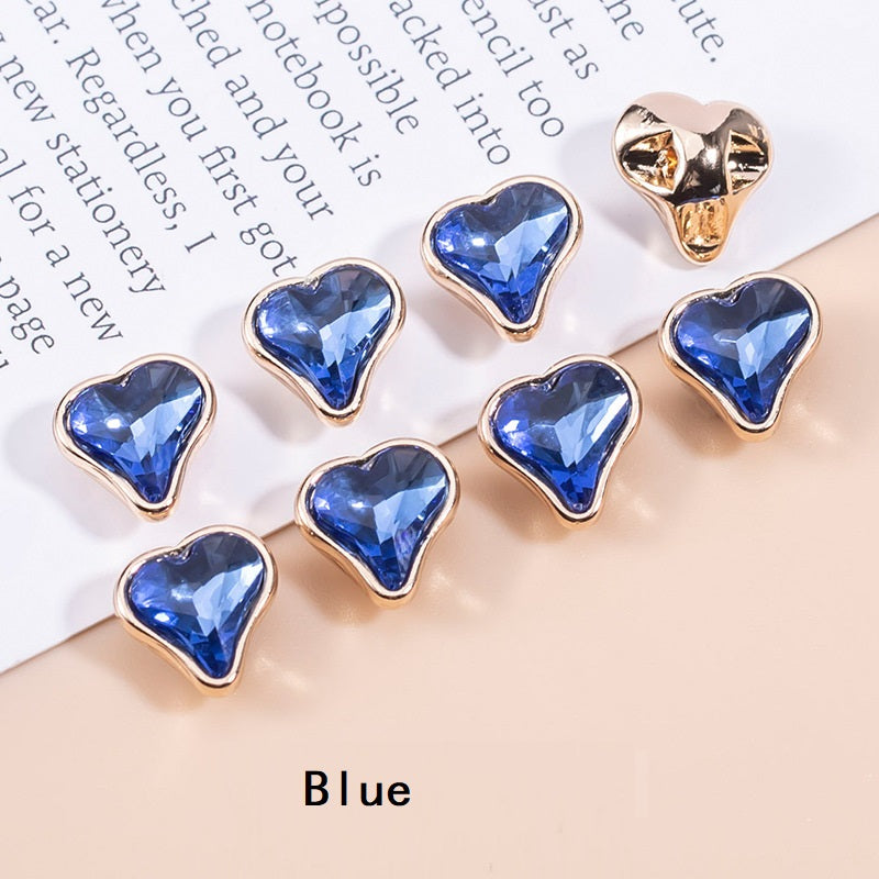 16L Heart-Shaped Crystal Metal Buttons for Women's Shirts 12pcs - Lots of Buttons