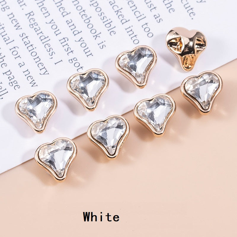 16L Heart-Shaped Crystal Metal Buttons for Women's Shirts 12pcs - Lots of Buttons