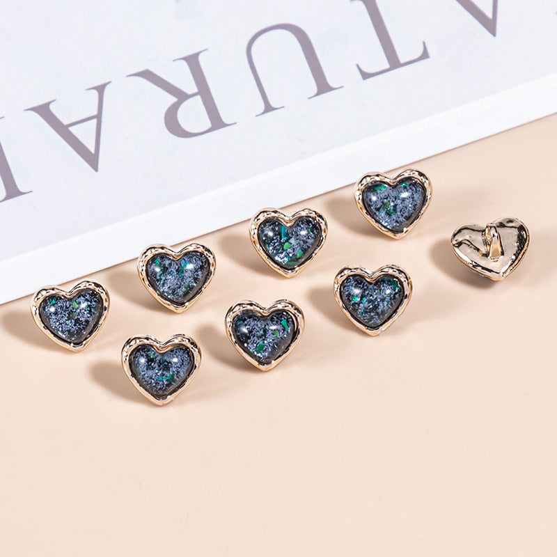 23L Heart-Shaped Pearlescent Metal Shirt Buttons 35 Pack(7 Colors) - Lots of Buttons