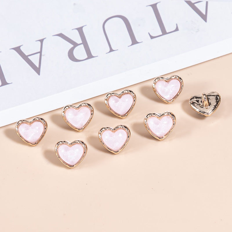 23L Heart-Shaped Pearlescent Metal Shirt Buttons 35 Pack(7 Colors) - Lots of Buttons