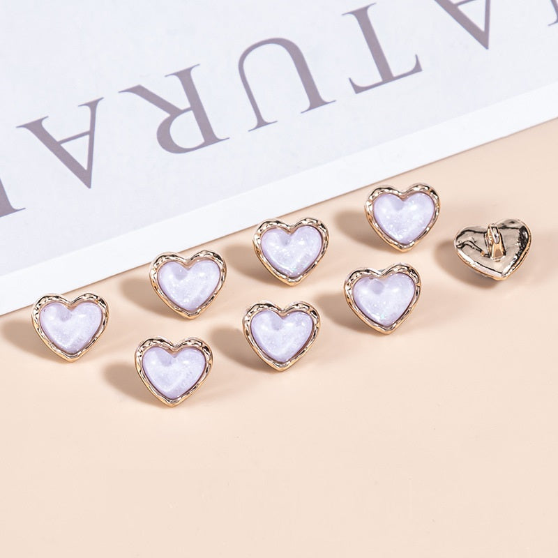 23L Heart-Shaped Pearlescent Metal Shirt Buttons 35 Pack(7 Colors) - Lots of Buttons