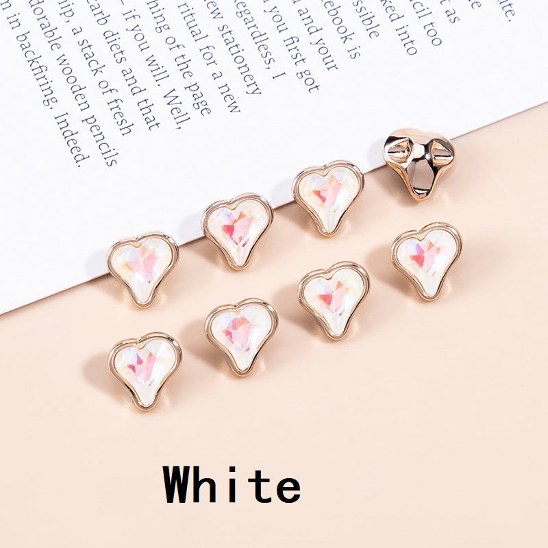 10mm Crystal Heart-Shaped Metal Buttons for Women's Clothing 20pcs - Lots of Buttons