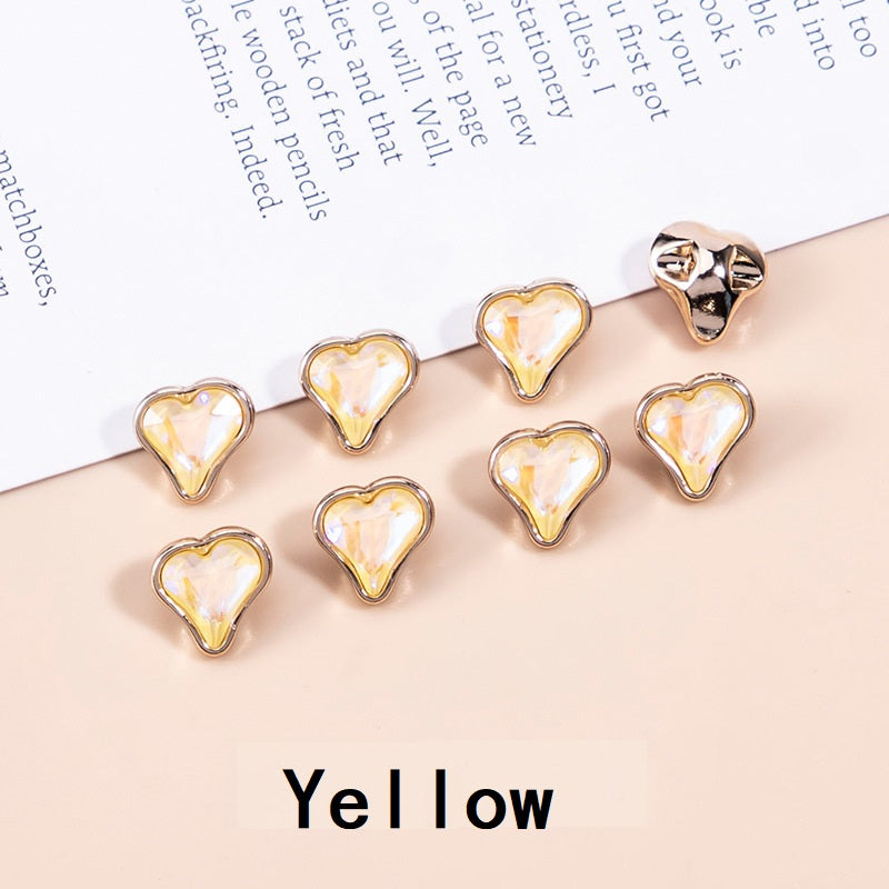 10mm Crystal Heart-Shaped Metal Buttons for Women's Clothing 20pcs - Lots of Buttons