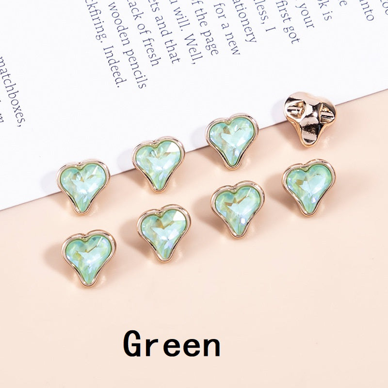 10mm Crystal Heart-Shaped Metal Buttons for Women's Clothing 20pcs - Lots of Buttons