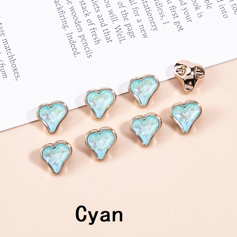 10mm Crystal Heart-Shaped Metal Buttons for Women's Clothing 20pcs - Lots of Buttons
