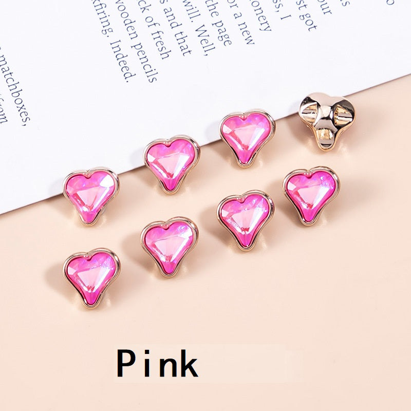 10mm Crystal Heart-Shaped Metal Buttons for Women's Clothing 20pcs - Lots of Buttons