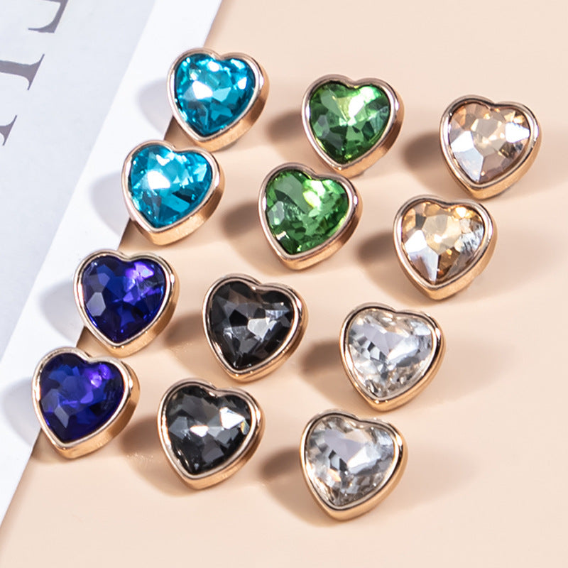 10mm Heart-Shaped Crystal Glass and Metal Shirt Buttons 35 Pack - Lots of Buttons