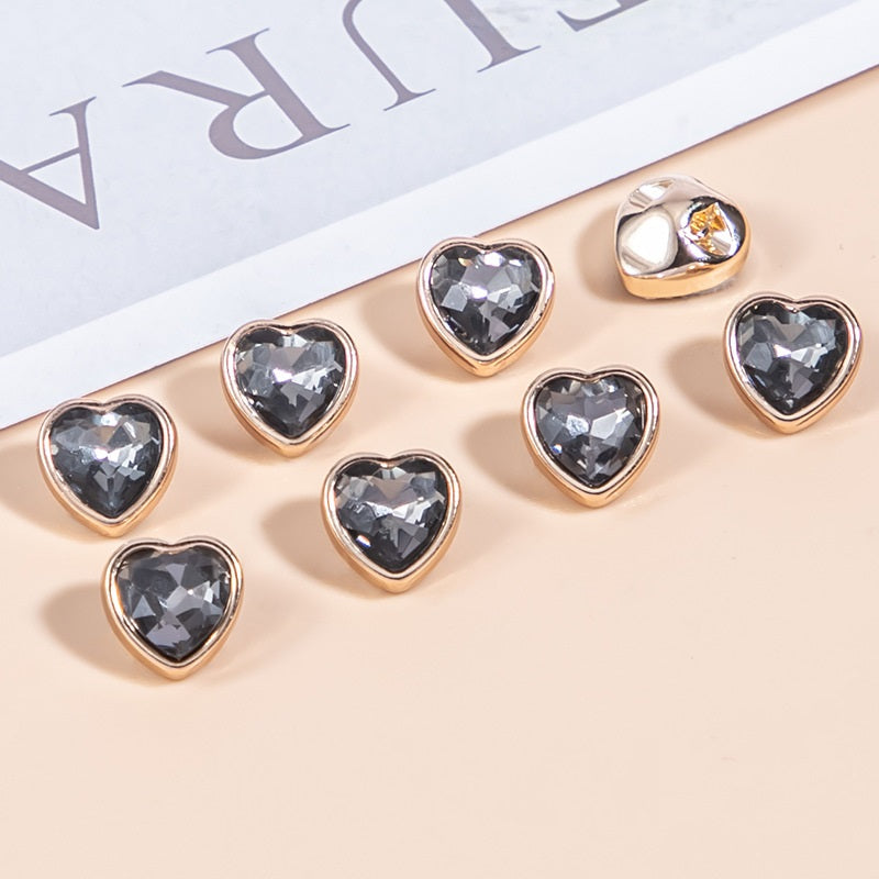 10mm Heart-Shaped Crystal Glass and Metal Shirt Buttons 35 Pack - Lots of Buttons
