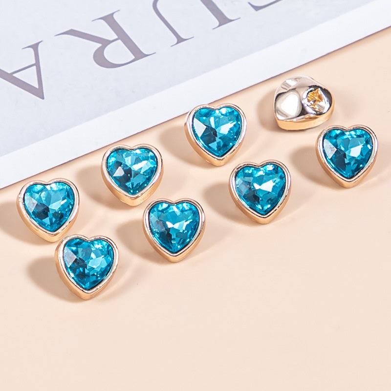 10mm Heart-Shaped Crystal Glass and Metal Shirt Buttons 35 Pack - Lots of Buttons