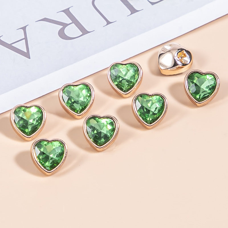 10mm Heart-Shaped Crystal Glass and Metal Shirt Buttons 35 Pack - Lots of Buttons