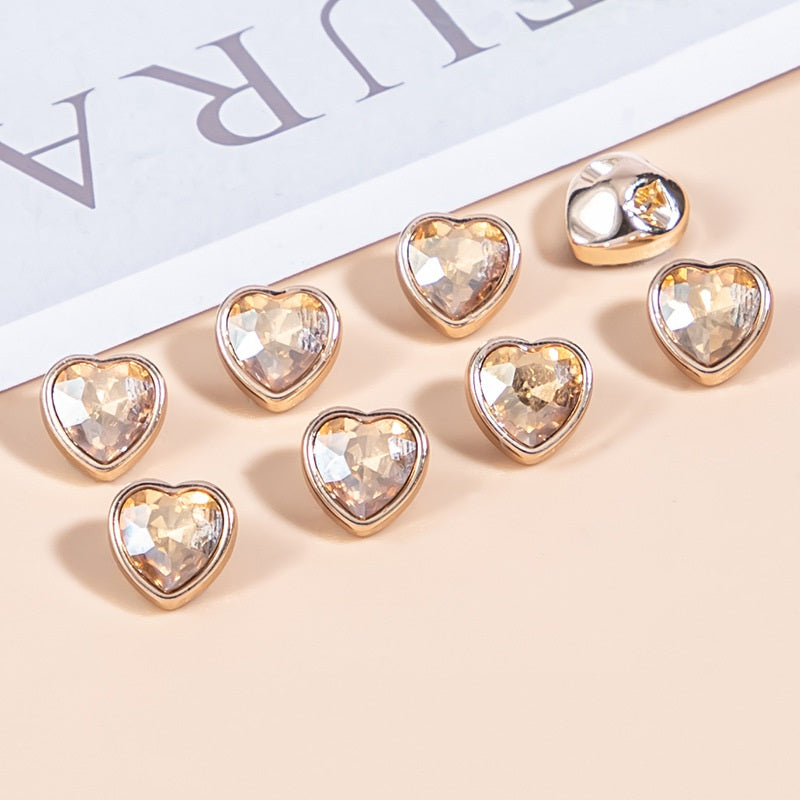 10mm Heart-Shaped Crystal Glass and Metal Shirt Buttons 35 Pack - Lots of Buttons