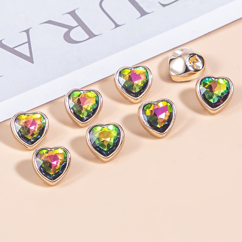 10mm Heart-Shaped Crystal Glass and Metal Shirt Buttons 35 Pack - Lots of Buttons