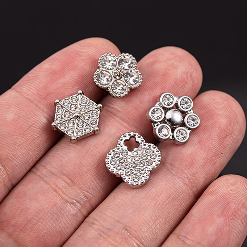 11-12mm Silver Metal Rhinestone Shirt Buttons 85 Pack(17 Styles) - Lots of Buttons