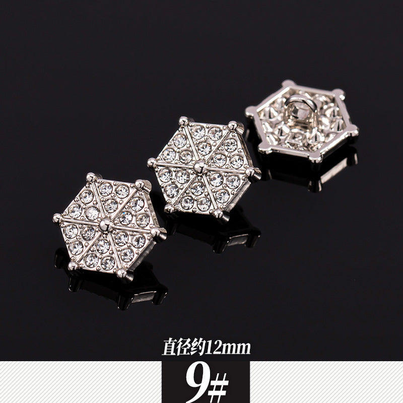 11-12mm Silver Metal Rhinestone Shirt Buttons 85 Pack(17 Styles) - Lots of Buttons