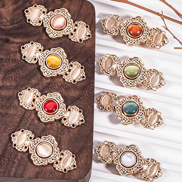 Chinese Traditional Garments Metal Buckle Button Embossed Flower 8 Pack - Lots of Buttons
