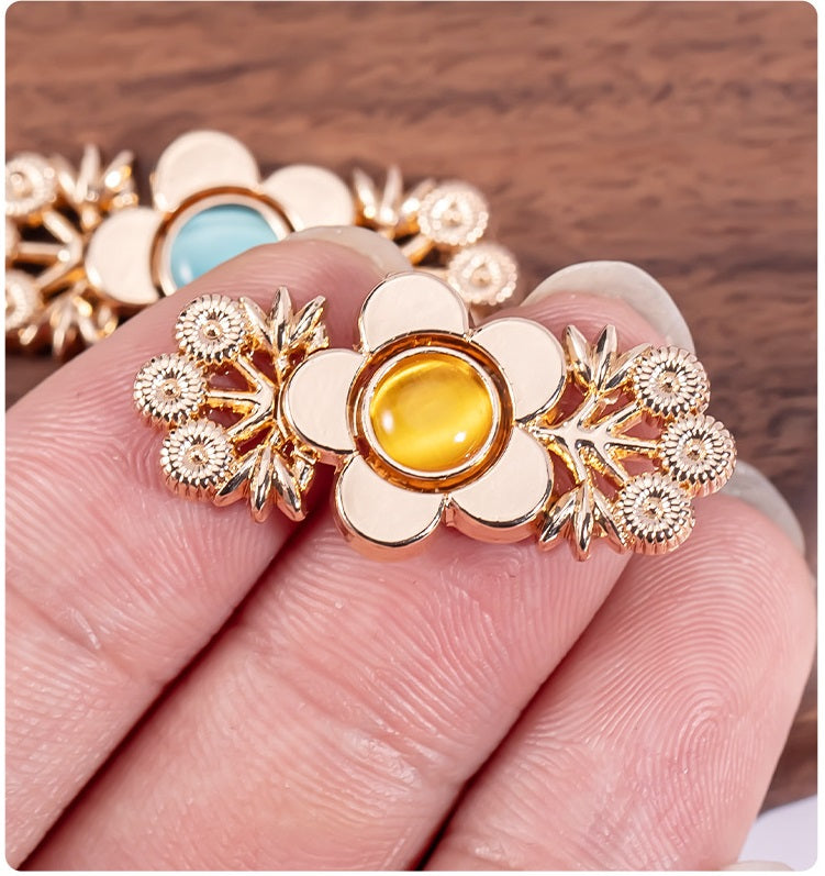 Chinese Cat's Eye Stone Branch Flower Hanfu Metal Lock Button 8 Pack - Lots of Buttons