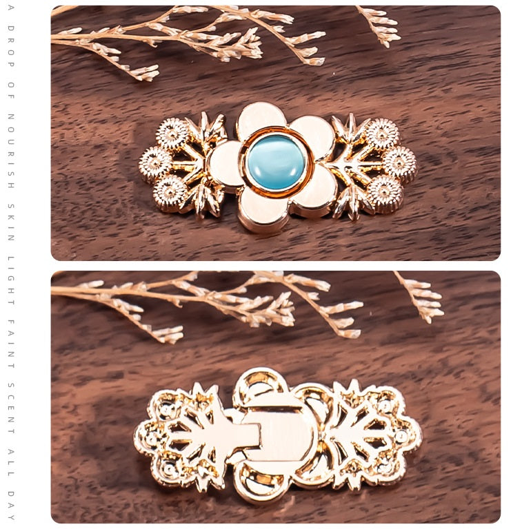 Chinese Cat's Eye Stone Branch Flower Hanfu Metal Lock Button 8 Pack - Lots of Buttons