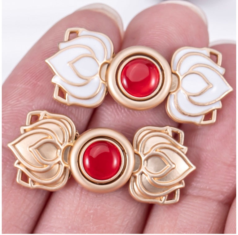 Chinese Cat's Eye Stone Lotus Hanfu Metal Frog Closure 8 Pack - Lots of Buttons
