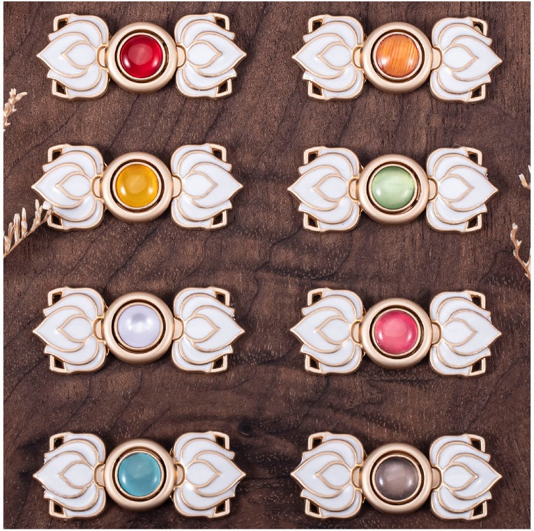 Chinese Cat's Eye Stone Lotus Hanfu Metal Frog Closure 8 Pack - Lots of Buttons