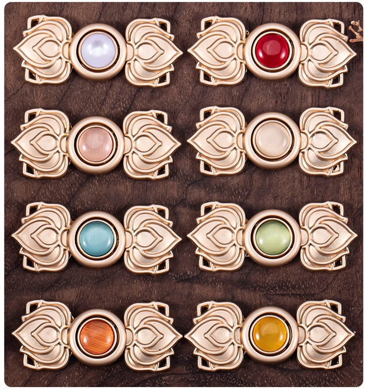 Chinese Cat's Eye Stone Lotus Hanfu Metal Frog Closure 8 Pack - Lots of Buttons