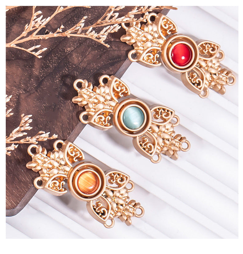Chinese Cat's Eye Stone Metal Buckle for Hanfu Cheongsam 8 Color Pack - Lots of Buttons