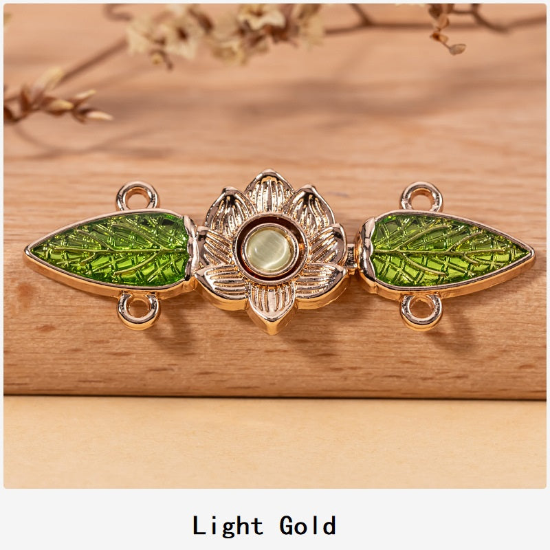 Chinese Style Cat's Eye Stone Green Leaf Hanfu Metal Lock Button 10pcs - Lots of Buttons