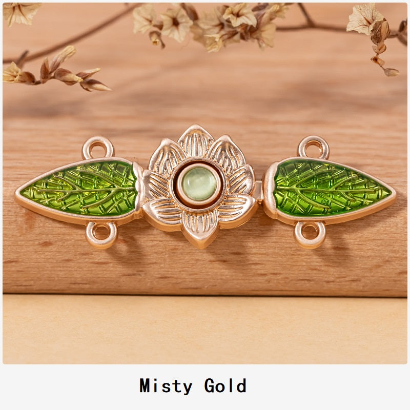 Chinese Style Cat's Eye Stone Green Leaf Hanfu Metal Lock Button 10pcs - Lots of Buttons