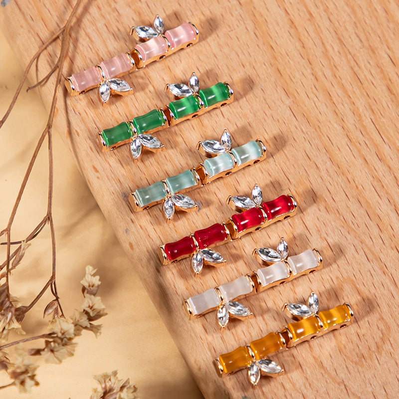 Chinese Bamboo Node Cat's Eye Stone Metal Buttons 6 Color Pack - Lots of Buttons