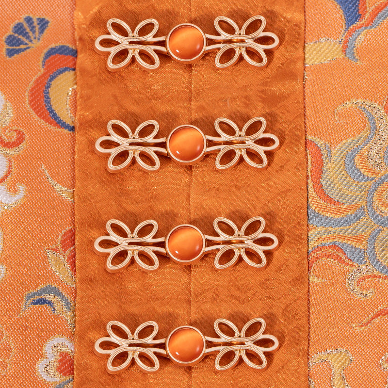 Chinese Five-Leaf Clover Hanfu Metal Lock Button Cat's Eye Stone 8 Color Pack - Lots of Buttons