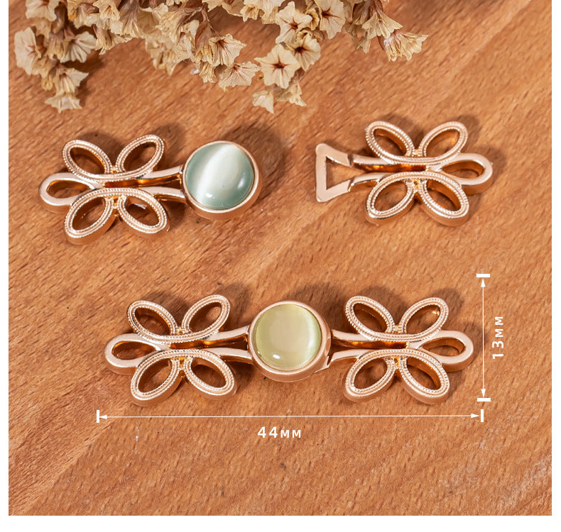 Chinese Five-Leaf Clover Hanfu Metal Lock Button Cat's Eye Stone 8 Color Pack - Lots of Buttons
